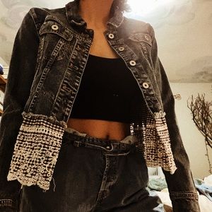Anthropologie Boho Jean Jacket with Ruffles